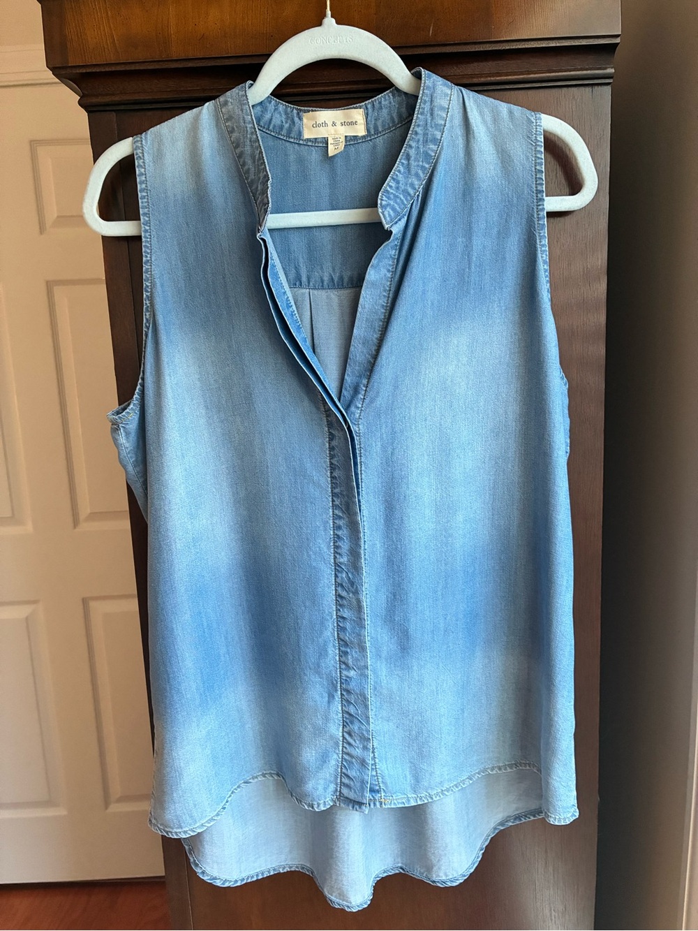 Cloth & Stone Sleeveless Tencel Chambray Button Front Blouse | Medium - Picture 2 of 6
